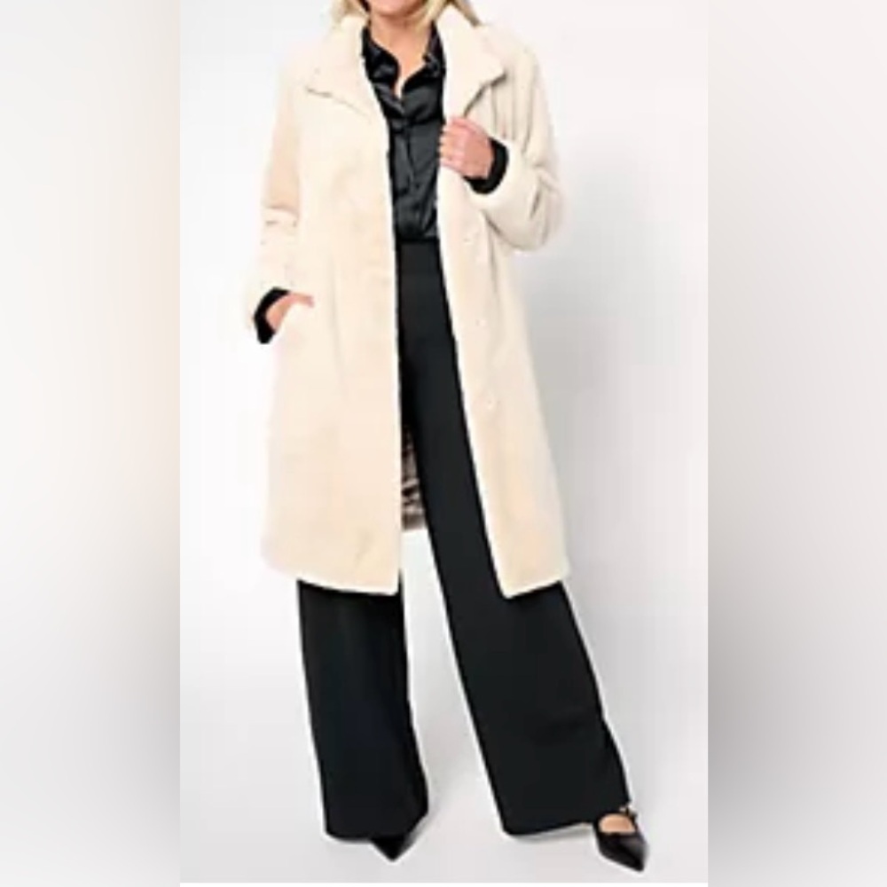Dennis Basso Regular Faux Mink Coat w/ Convertible Collar soft, pockets, size XS